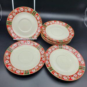 Charlton Hall Christmas set (7) saucers 6" Classic Traditions Japan new